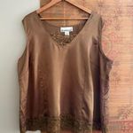 Denim 24/7 Satin Top Vintage Brown Satin Sleeveless Blouse with Lace Detail Photo 0