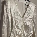ZARA NWT Satin Bodysuit Long sleeve ruched draped fit bodice shiny Sz M white Photo 4