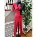 Boutique Wall St Women Red & Black Polyester Short Sleeve Round Neck Jumpsuits S Photo 8