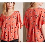 Anthropologie  Maeve Maya Orange Multi Floral Flutter Sleeve‎ Top Sz 8 Photo 1