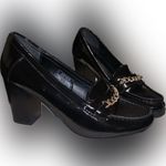 Jones New York Vintage Lug Sole Chunky Patent Faux Leather Loafer Black Heels 8 Photo 1