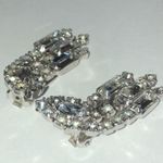 Huge Antique Ear Climber Clear Crystal Rhinestone Bling Clip On Earrings Silver Photo 2