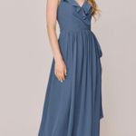 Revelry Valerie Chiffon Faux Wrap Ruffle Maxi Dress Dusty Blue Size M Photo 0