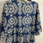 Saiph Cotton Bell Sleeve Santorini tiered Mini Dress crochet detail preppy MED Blue Photo 3