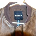RSQ  Faux Brown Leather Bomber Jacket L NWT Photo 6