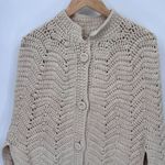 1960 VTG Hand Knit Shawl Poncho Sweater Womens One‎ Size Chunky Button Fringe Tan Photo 1