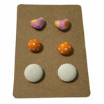 None Fabric Covered Button Earring Stud Set Round Pink Photo 0