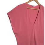 ZARA Top Womens L V Neck Ribbed Cropped Short Dolman Sleeve Raw Hem Pink Photo 4