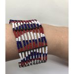 Beautiful Native American Metal and Beaded Cuff Bracelet Red Blue White Photo 14