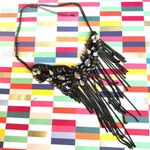 Gunmetal Statement Bib Necklace with Lavender & Crystal Accents Black Photo 6