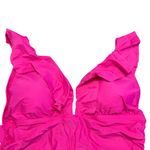 J. Crew Fuchsia Pink Ruched Ruffle V Neck Plunge One Piece Swimsuit SZ 20 Beach Photo 4