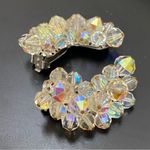 Vintage 50’s LAGUNA Faceted AB Crystal Aurora Borealis Crawler Clip On Earrings White Photo 5