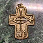 VTG Germany Alpha Omega Fish Cross Antique Gold Color Photo 0