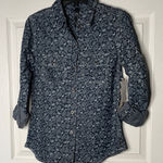 Seven7 NWT  Dark Blue Paisley Button Down Shirt Blouse Photo 0