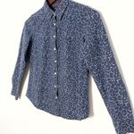 Talbots Petite women roll up sleeves acid wash animal print denim shirt size 2P Photo 3