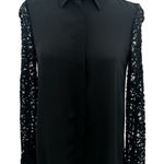 Claudie Pierlot Lace Sleeve Blouse Button Down Top Black Size 36 US 4 Photo 0