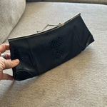 None Vintage black with gold kiss lock closure leather clutch bag Photo 1