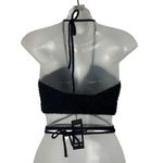 Nasty Gal Black Fluffy Flossed Waist Knitted Faux Fur Bandeau Crop Top S Photo 2