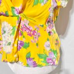 ZARA  Floral Print Puff Sleeve V-Neck Faux Wrap Blouse Yellow Multi Size Medium Photo 10
