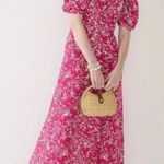 J.Crew Collection puff-sleeve pink floral plunging V-neck maxi dress size 8 Photo 0