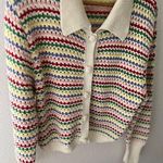 ZARA Chunky Knit Multicolor Rainbow Stripe Knit Cardigan Sweater Size L Photo 5