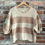 Bibi Stripe Short Puff Sleeve Sweater Tan Size XL Photo 1