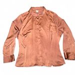 A New Day Women’s 2X Brown Satin Button Down Blouse Long Sleeve Plus Photo 0