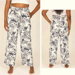 SOUND STYLE by Beau Dawson Linen Rayon Wide Leg Floral Pants size large Blue Photo 1