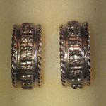 Gold Tone Chunky Retro Boho Textured Hoop Earrings Silver Photo 5