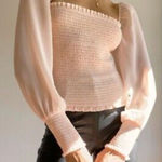 Aritzia Wilfred Tempest Women's Pink Saga Blouse Size Small Puff Sleeve Smocked Photo 0