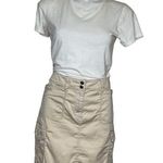White House | Black Market WHBM Beige Cargo Skirt Embroidered Flap Pocket Above Knee Stretch Size 12 Photo 0