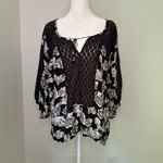 Free People  Moon River black & white floral print long sleeve top size S Photo 2