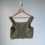 Lou & grey Olive Green 100% Linen Smocked Crop Tank Top Shirt Size Medium NWT Photo 1