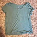 American Eagle  Sage‎ Green Ribbed Henley Short Sleeve T-Shirt Medium Photo 0