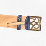 Coach Sig C Pierced Belt 90110 Navy Gold Square Buckle Leather Size Medium Photo 4