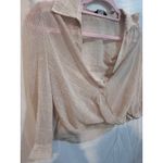 Bebe  Womens Sheer Draped Wrap Blouse Shirt Beige Tan Pattern Long Sleeve Photo 1