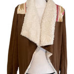 Judith March Boho Southwestern Faux Suede Shearling Open Front Jacket size S Photo 0