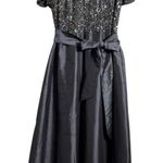 Pisarro Nights Beaded Bodice Satin Maxi Gown Women's 14 Gray Formal Wedding NWT Photo 1