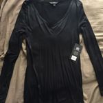 Rock & Republic Black Metallic Glitter Foil Long Sleeve V-Neck Tee Shirt Photo 2