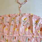 BP Womens Pink 3X Smocked Halter Top Floral Print Ruffle Trim Sleeveless Photo 4