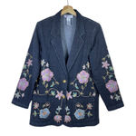Vtg Maggie‎ Sweet Jean Blazer Jacket Women M Black Floral Embroidered Sequin Art Size M Photo 0