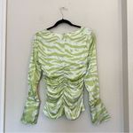 Ganni  Zebra Stripe Organic Silk Stretch Ruched Blouse Green 36/S Margarita Photo 7