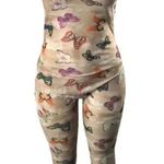 One Piece Mesh Size Medium Butterflies Multi Color Print Pants Romper. Tan Photo 0