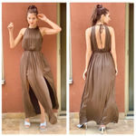 ZARA Empire Waist Brown Satin Open Back Slit Maxi Dress Size XS Photo 1