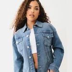True Religion NWT Oversized Denim Metallic Logo Jacket Photo 1