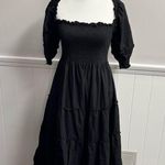 Hill House Nesli Nap Dress Short Puff Sleeve Swiss Dot Tiered Midi Black Small S Photo 13