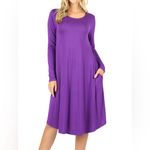 Women Purple Halter Long Sleeve Tunic Mid Stretchy Pockets Dress XL High Photo 0