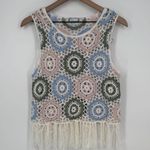 Blue Rain Francesca's Kassandra Crochet Fringe Tank Top Pink Blue Green Large Photo 1