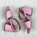 Bamboo New  Maddy Braided Raffia Open Toe Buckle Strap Block Heel Sandals Shoes Pink Photo 0