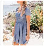 Pink Lily  Midi Dress Medium Blue Square Neck Smocked Short Sleeve Boutique NWT Photo 4